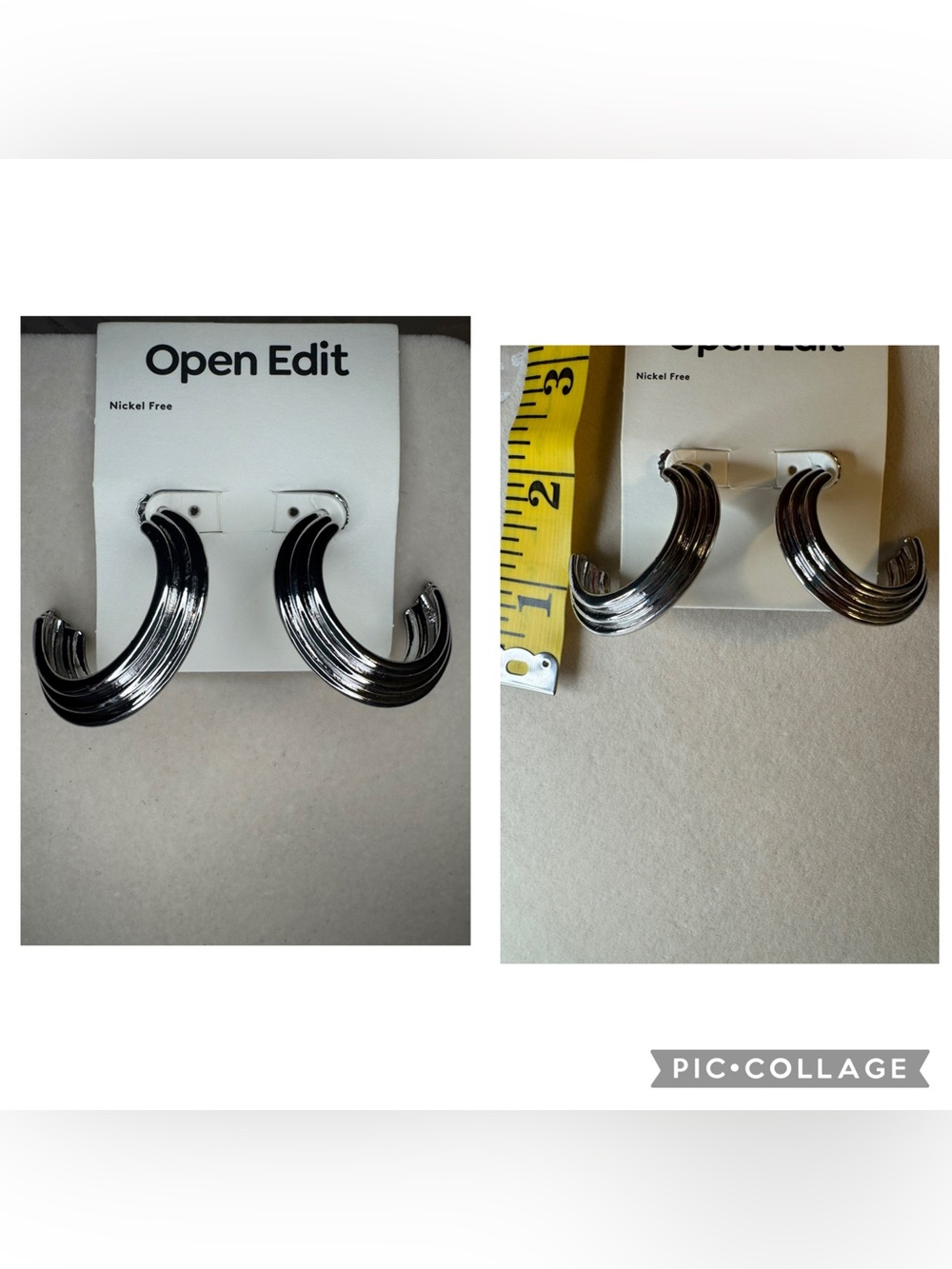 NWT Open Edit Silver Textured Hoop Earrings